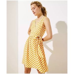 LOFT Striped Sleeveless Wrap Dress in Yellow and Cream